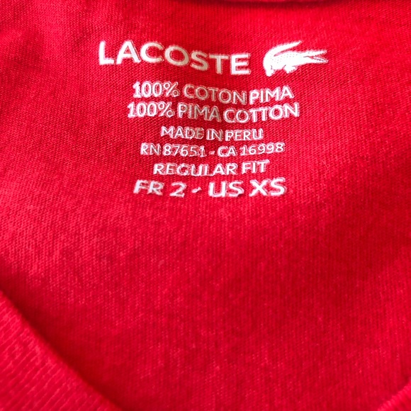 Lacoste Men's V-Neck Pima Cotton Jersey T-Shirts (2) Red & Blue Size XS EUC - Picture 7 of 7